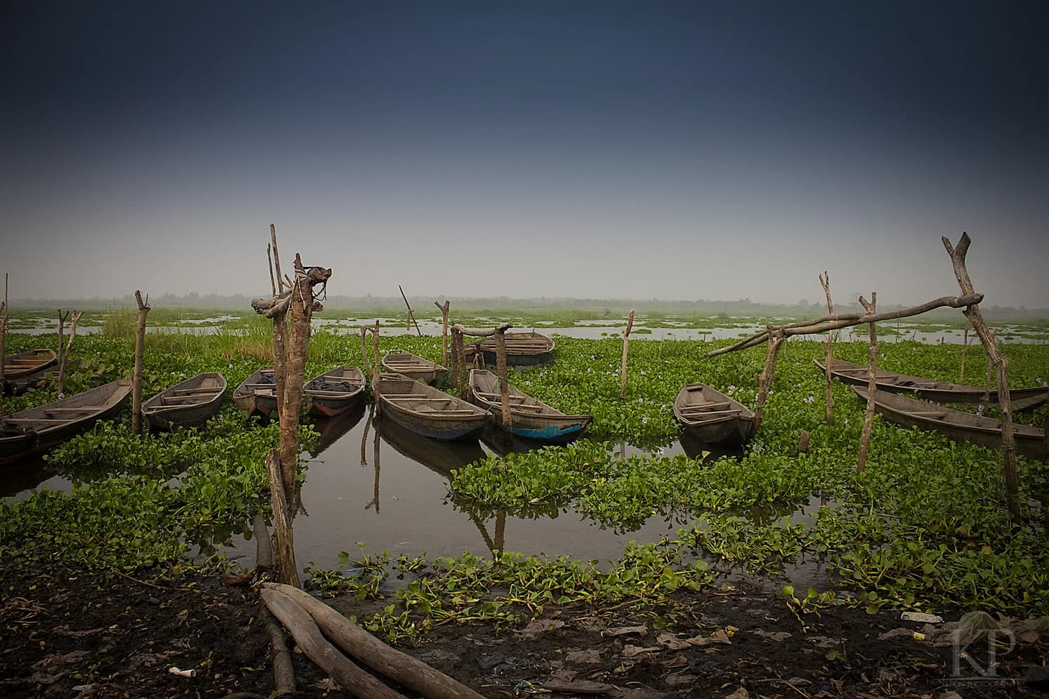 Boats on a wetland used for documentary field storytelling