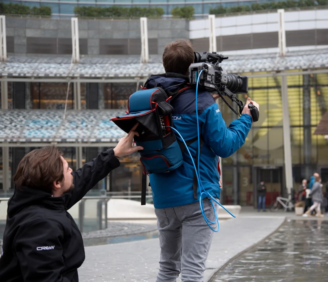 LiveU outside broadcast crew supporting remote camera transmission